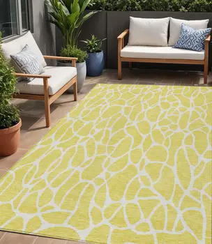 5' X 8' Yellow And Ivory Geometric Washable Indoor Outdoor Area Rug