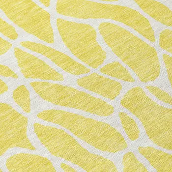 8' Yellow And Ivory Round Geometric Washable Indoor Outdoor Area Rug