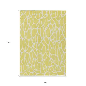 8' X 10' Yellow And Ivory Geometric Washable Indoor Outdoor Area Rug