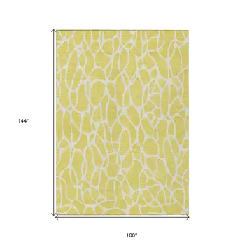 9' X 12' Yellow And Ivory Geometric Washable Indoor Outdoor Area Rug