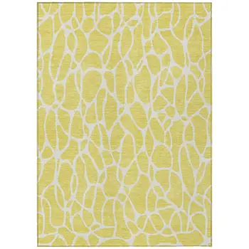 9' X 12' Yellow And Ivory Geometric Washable Indoor Outdoor Area Rug
