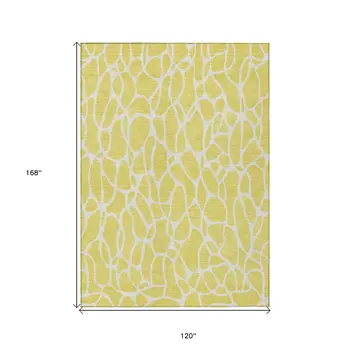 10' X 14' Yellow And Ivory Geometric Washable Indoor Outdoor Area Rug