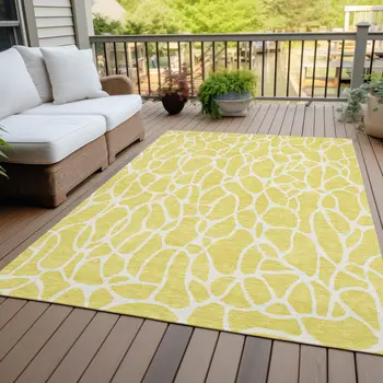 10' X 14' Yellow And Ivory Geometric Washable Indoor Outdoor Area Rug