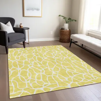 10' X 14' Yellow And Ivory Geometric Washable Indoor Outdoor Area Rug