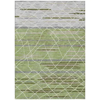 3' X 5' Artichoke Green And Ivory Striped Washable Indoor Outdoor Area Rug