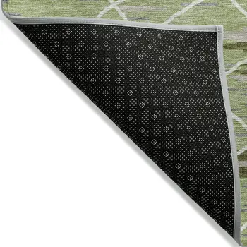 5' X 8' Artichoke Green And Ivory Striped Washable Indoor Outdoor Area Rug