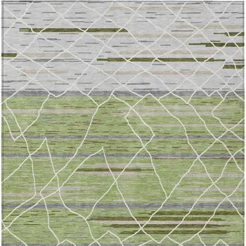 5' X 8' Artichoke Green And Ivory Striped Washable Indoor Outdoor Area Rug