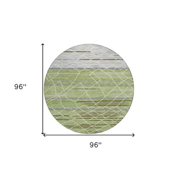 8' Artichoke Green And Ivory Round Striped Washable Indoor Outdoor Area Rug