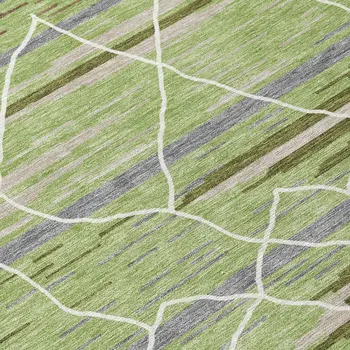 9' X 12' Artichoke Green And Ivory Striped Washable Indoor Outdoor Area Rug