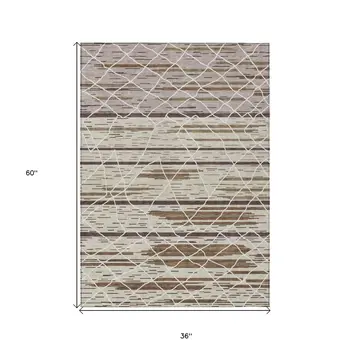 3' X 5' Beige Brown And Ivory Striped Washable Indoor Outdoor Area Rug