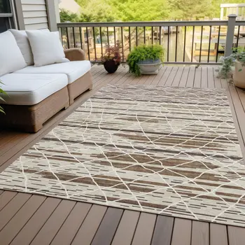 3' X 5' Beige Brown And Ivory Striped Washable Indoor Outdoor Area Rug