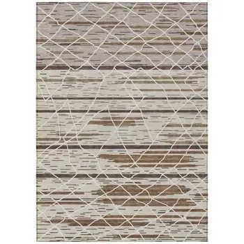 3' X 5' Beige Brown And Ivory Striped Washable Indoor Outdoor Area Rug