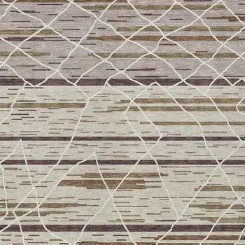 3' X 5' Beige Brown And Ivory Striped Washable Indoor Outdoor Area Rug