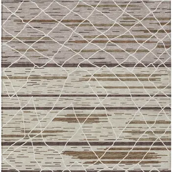 5' X 8' Beige Brown And Ivory Striped Washable Indoor Outdoor Area Rug