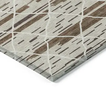 5' X 8' Beige Brown And Ivory Striped Washable Indoor Outdoor Area Rug