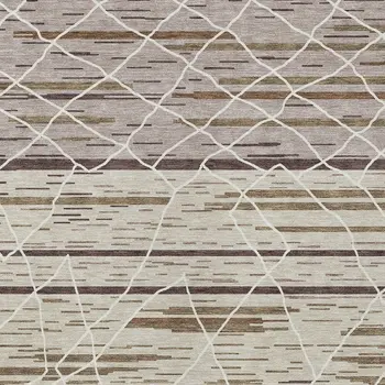 5' X 8' Beige Brown And Ivory Striped Washable Indoor Outdoor Area Rug