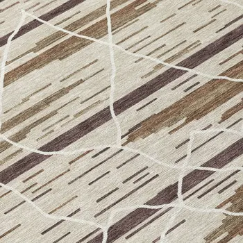 9' X 12' Beige Brown And Ivory Striped Washable Indoor Outdoor Area Rug