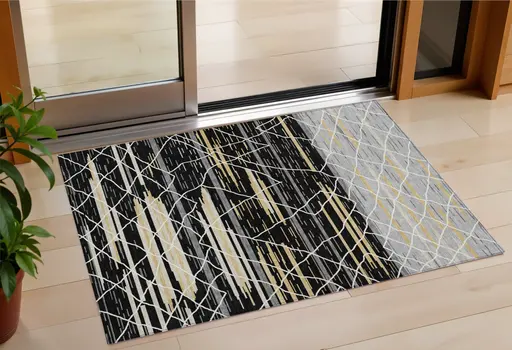 3' X 5' Black Gray And Ivory Striped Washable Indoor Outdoor Area Rug