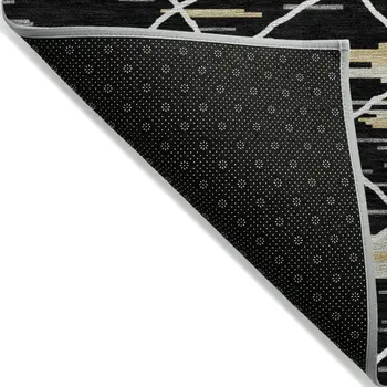 3' X 5' Black Gray And Ivory Striped Washable Indoor Outdoor Area Rug