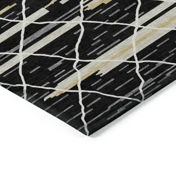 3' X 5' Black Gray And Ivory Striped Washable Indoor Outdoor Area Rug