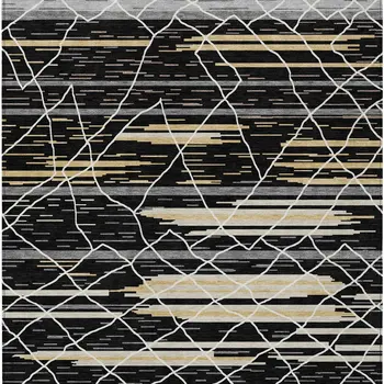 8' X 10' Black Gray And Ivory Striped Washable Indoor Outdoor Area Rug