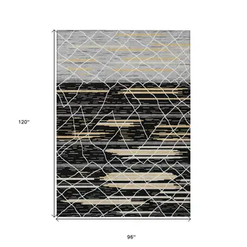 8' X 10' Black Gray And Ivory Striped Washable Indoor Outdoor Area Rug