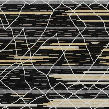8' X 10' Black Gray And Ivory Striped Washable Indoor Outdoor Area Rug