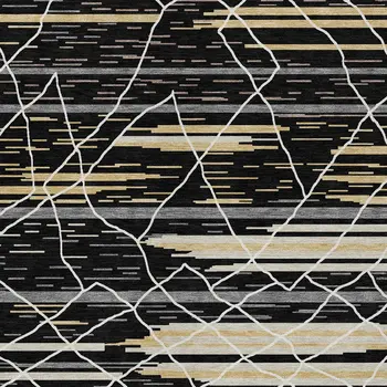 9' X 12' Black Gray And Ivory Striped Washable Indoor Outdoor Area Rug