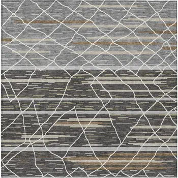5' X 8' Charcoal Gray And Ivory Striped Washable Indoor Outdoor Area Rug