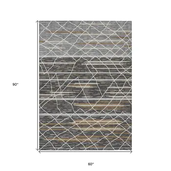 5' X 8' Charcoal Gray And Ivory Striped Washable Indoor Outdoor Area Rug
