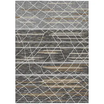5' X 8' Charcoal Gray And Ivory Striped Washable Indoor Outdoor Area Rug