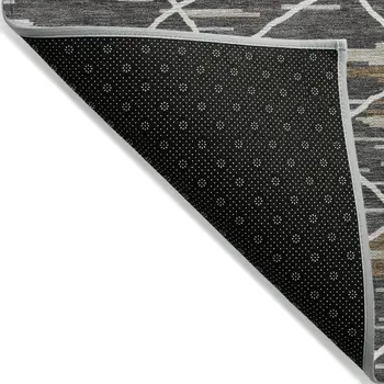 5' X 8' Charcoal Gray And Ivory Striped Washable Indoor Outdoor Area Rug