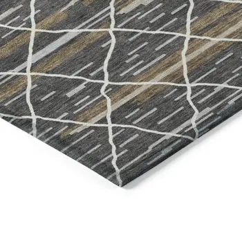 5' X 8' Charcoal Gray And Ivory Striped Washable Indoor Outdoor Area Rug