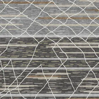 5' X 8' Charcoal Gray And Ivory Striped Washable Indoor Outdoor Area Rug