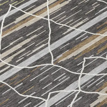 5' X 8' Charcoal Gray And Ivory Striped Washable Indoor Outdoor Area Rug
