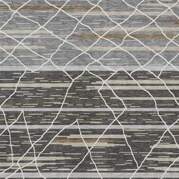 9' X 12' Charcoal Gray And Ivory Striped Washable Indoor Outdoor Area Rug