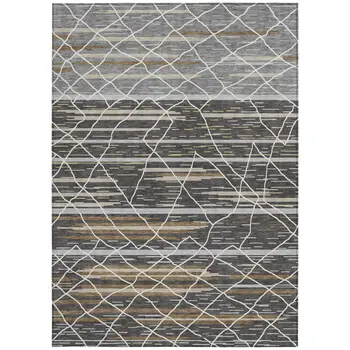 10' X 14' Charcoal Gray And Ivory Striped Washable Indoor Outdoor Area Rug