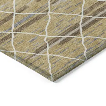 5' X 8' Gold Gray And Ivory Striped Washable Indoor Outdoor Area Rug