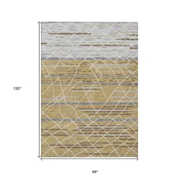 8' X 10' Gold Gray And Ivory Striped Washable Indoor Outdoor Area Rug