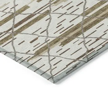 3' X 5' Ivory Brown And Beige Striped Washable Indoor Outdoor Area Rug