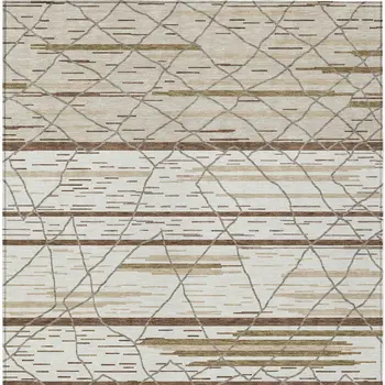 3' X 5' Ivory Brown And Beige Striped Washable Indoor Outdoor Area Rug