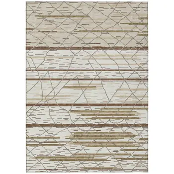 5' X 8' Ivory Brown And Beige Striped Washable Indoor Outdoor Area Rug