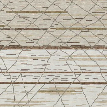 5' X 8' Ivory Brown And Beige Striped Washable Indoor Outdoor Area Rug
