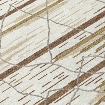 8' Ivory Brown And Beige Round Striped Washable Indoor Outdoor Area Rug