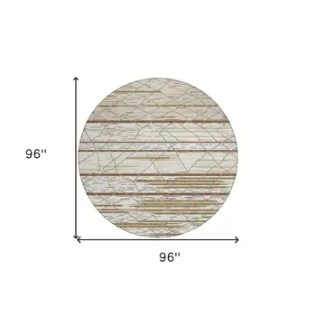 8' Ivory Brown And Beige Round Striped Washable Indoor Outdoor Area Rug