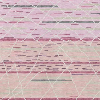5' X 8' Pink Gray And Ivory Striped Washable Indoor Outdoor Area Rug