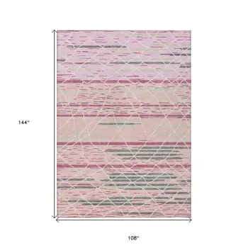 9' X 12' Pink Gray And Ivory Striped Washable Indoor Outdoor Area Rug