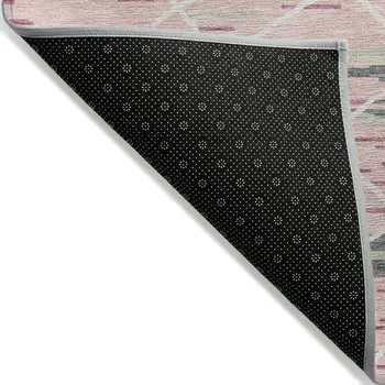 10' X 14' Pink Gray And Ivory Striped Washable Indoor Outdoor Area Rug