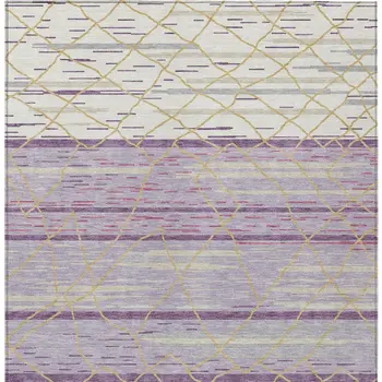 3' X 5' Purple Brown And Beige Striped Washable Indoor Outdoor Area Rug