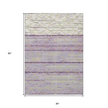3' X 5' Purple Brown And Beige Striped Washable Indoor Outdoor Area Rug